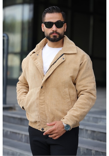 Unisex Yeni Sezon Kapitone Dolgulu Oversize Vintage Krem Kadife