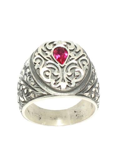 925 Ayar Gümüş Damla Şekilli Zirkon Yakut Taşlı Yüzük