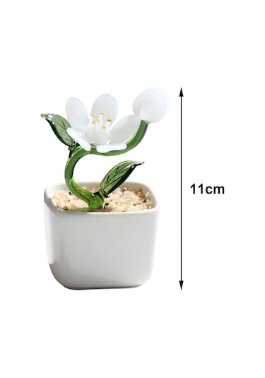 Suntek Magideal  Saksı Bitki Cam Heykeli Heykelcik Dekoratif Hediye Beyaz