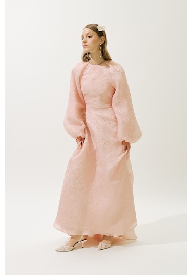 Jakar Organze Abiye Elbise Pudra Pudra