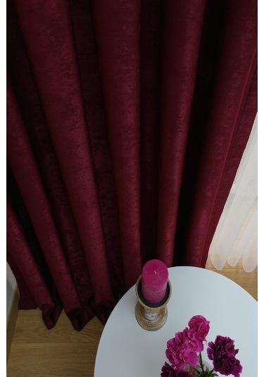 Evdepo Home Bordo Düz Renk Soft Fon Perde Tek Kanat Bordo