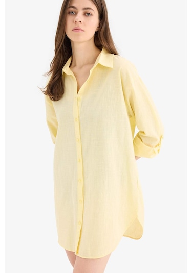 DeFacto Regular Fit Pamuklu Plaj Gömleği-Fall in Love W8241AZ25SMYL118 Sarı
