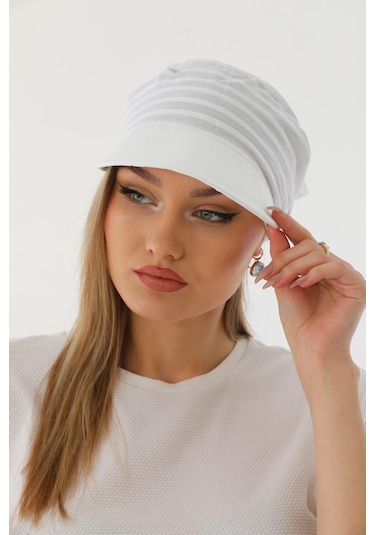 Safari Bağlamalı Beyaz Siperli Bandana Vizör Beyaz