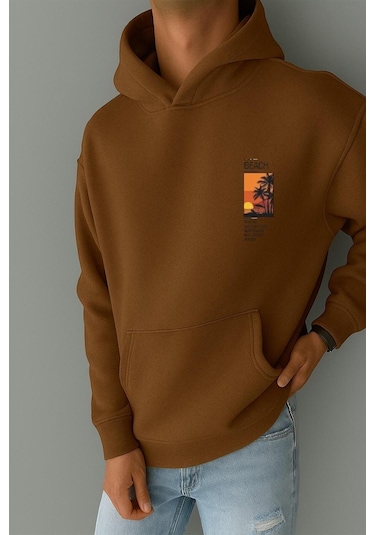 Benroma 3 İplik Penye Sunset Baskılı Sweatshırt Kahverengi