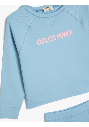 Koton 2'li Takım Tayt Sweatshirt Slogan Baskılı Mavi 4skg10182ak Mavi