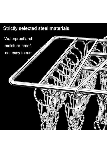 Sones Kare Çorap Kurutma Askısı Paslanmaz Çelik Çok Amaçlı Rüzgar Geçirmez Kurutma Rafı, Stil: 40x25cm 60 Klips Diğer
