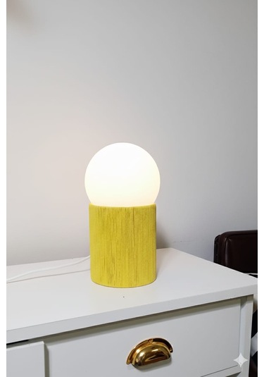 Modern Tasarım Makrome İp Abajur Dekoratif Lamba Abajur Masa Lambası Glop Cam Abajur Sarı Abajur Sarı