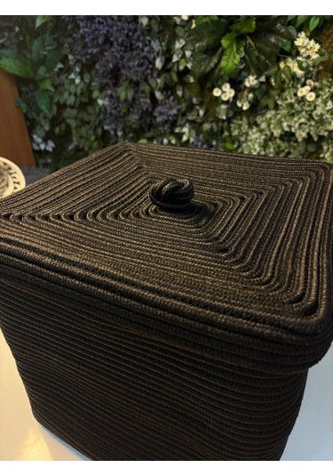Quadra Dikdörtgen Dört Köşeli Hasır Jüt Sepet 30cm X 30cm Siyah