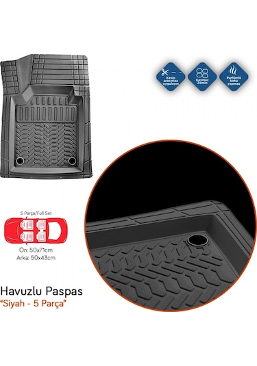 Carub 4d Havuzlu Paspas Platinyum Siyah 5 Parça Br5009001