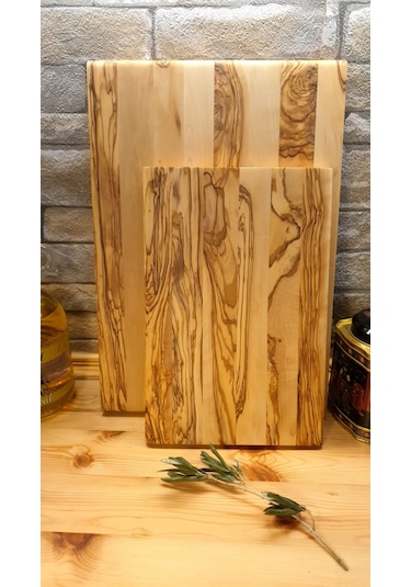 2 Li Set Zeytin Ağacı Ahşap Kesme Sunum Mutfak Tahtası