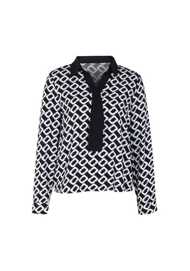 İlkbahar Ve Sonbahar Kadın Gömlek Bluz Mizaç Zarif Uzun Kollu Baskılı Kadın Gömleği Siyah