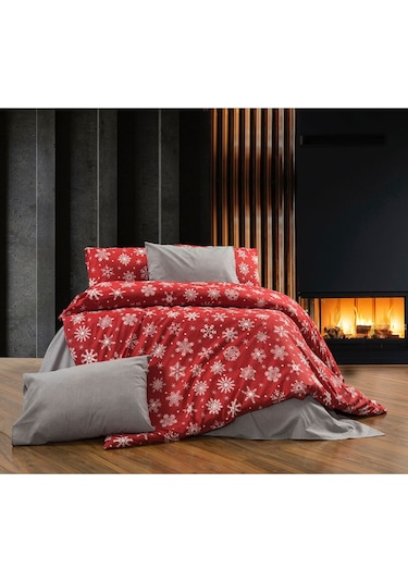 Çarşafı Lastikli Tek Kişilik Nevresim Takımı 2 Yastıklı Kırmızı