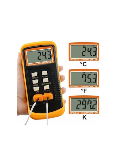 Mufunye 1300 C Termokupl Sensörlü K Tipi Termometre 4 Termokupllu C, F Ve K Kablolu Ve Paslanmaz Çelik