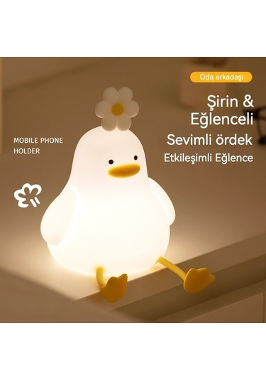 Novahub Dokunmatik Silikon Gece Lambası Küçük Ördek Tasarımı Beyaz Beyaz