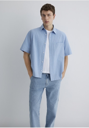 Mavi Oversize Kısa Kol Mavi Erkek Gömlek M0211487-83767 Mavi