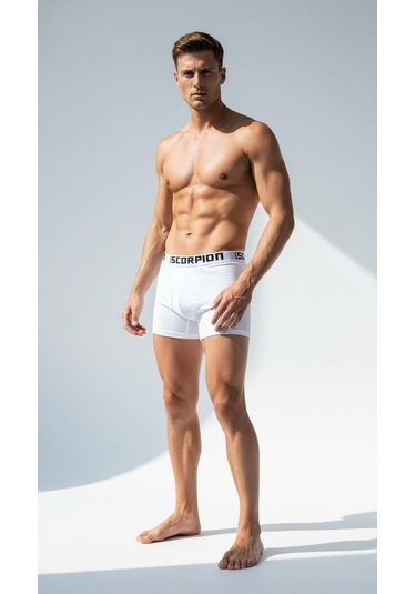 Erkek 6 Lı Boxer Seti Beyaz Renk Esnek Bel Lastikli Beyaz