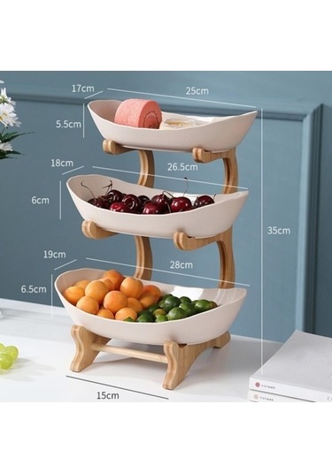 Dancemonkey 3 Katlı Bambu + Plastik Tabağı -bej, Pratik Ve Dayanıklı Bej