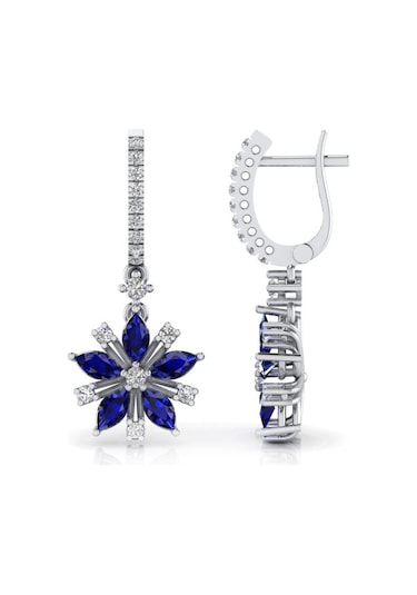 0,74 Karat Pırlantalı Safir Yıldız Küpe