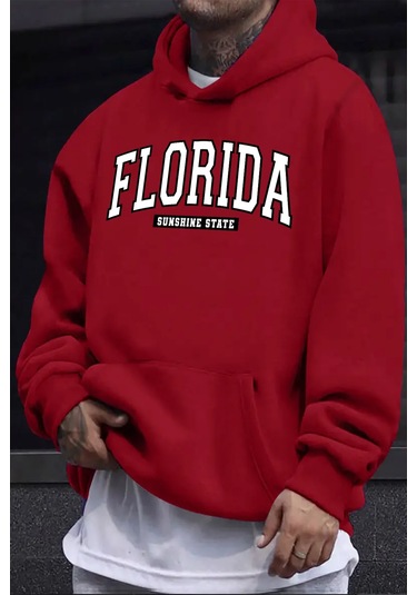 Florida Baskılı Oversize Sweatshirt Kırmızı