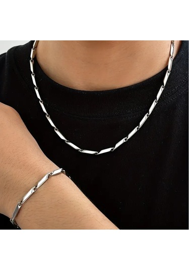 Silver Küp Model Unisex Yüksek Kalite Çelik Kolye&bileklik Silver