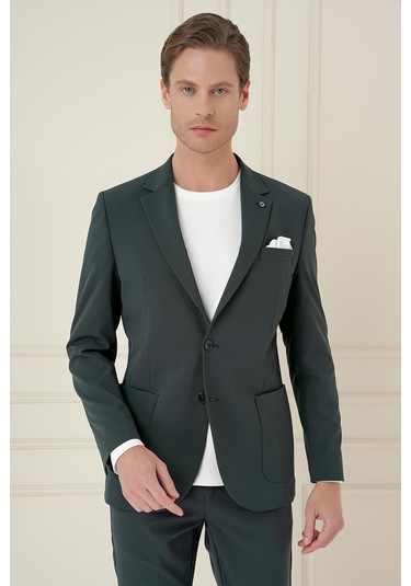 Slim Fit Torba Cep Esnek Spandex Karışımlı Düz Nefti Blazer Ceket C 696 Nefti