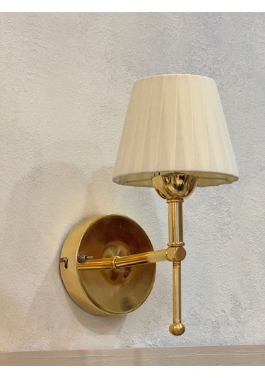 Osmanlı Ipeği Metal Duvar Aydınlatması Kablosuz Pilli Ledli Parlak Gold Aplik Krem