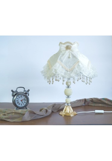 Kadife Kaplı Çiçek Dekorlu Abajur 13798400 Diğer