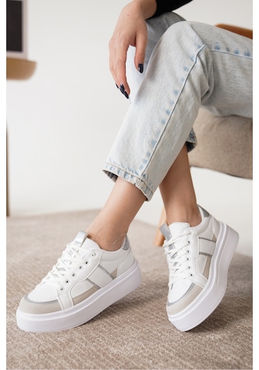 Garantili D2501 Günlük Ortopedik Kadın Sneaker Spor Ayakkabı Gümüş