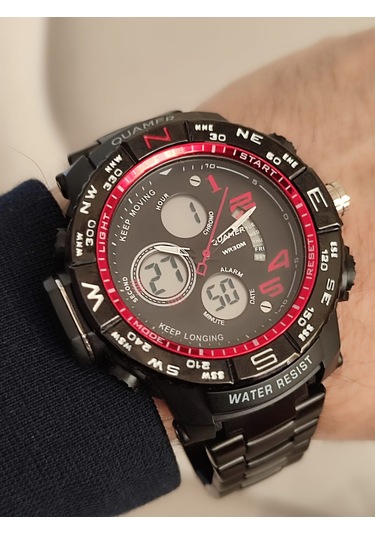 Quamer Erkek Kol Saati Analog Ve Digital Metal Kordonlu 2176 Siyah