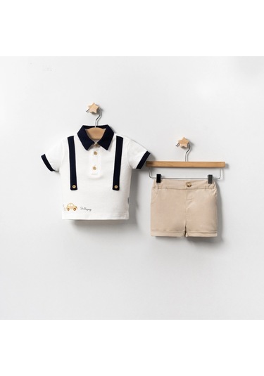 Yazlık Aksesuar Askılı Araba Baskılı Bebe 2'li Erkek Takım Lacivert