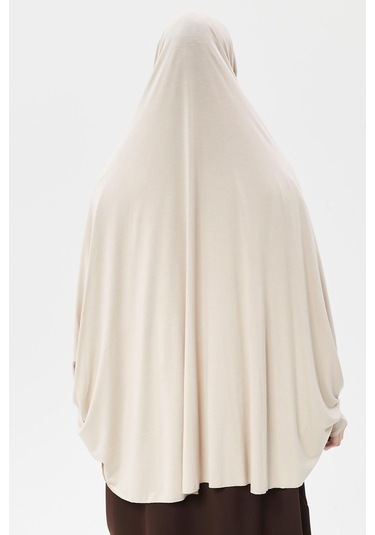 Kollu Sufle Çarşaf Üstü Peçeli Pratik Tesettür Hijab - Nikaplı Namaz Örtüsü Koyu Krem