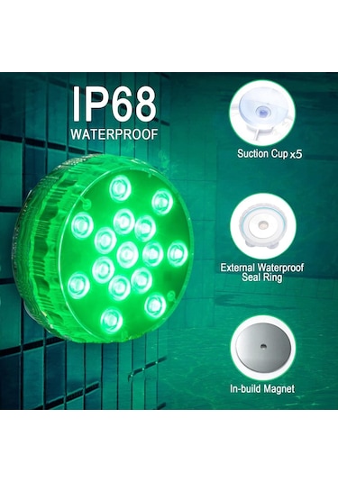 15 Led Su Altı Havuz Lambası, 16 Renk Su Altı Gölet Lambası, Vantuzlu Ip68 Su Geçirmez Küvet Lambası, Çeşmeler, Akvaryumlar İçin