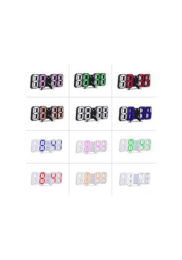 Tenfowee Çok Renkli Led Ekranlı Usb Şarjlı 3d Dijital Duvar Saati Pil Dahil ÇOk Renkli