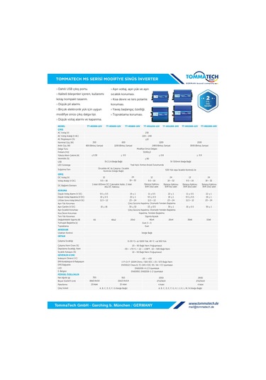 Tommatech Ms-1500w 24v Modifiye Sinus İnverter 1500 W Watt Çeviri