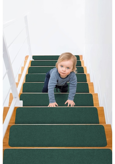 Halifleks Yapışkan Tabanlı Merdiven Basamak Paspası Rip Halı Kaymaz Tabanlı - Yeşil Null