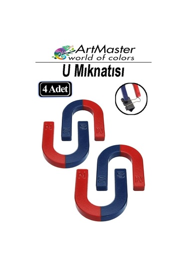 U Şekilli Mıknatıs 4 Adet Deney Malzemesi Kırmızı Mavi Boyalı Mıknatıs Okul Projeleri İçin U Şekilli At Nalı Mıknatıs