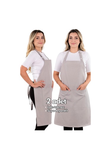 2 Adet Simple Ayarlanabilir Askılı Mutfak Önlüğü Açık Gri