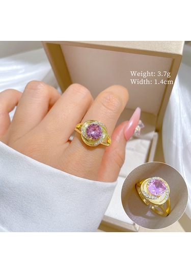 Geometrik Elmas Taşlı Yuvarlak İnci Yüzük No.82 Çok Renkli