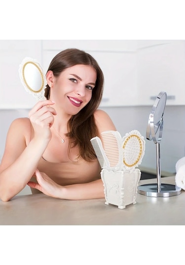 Willowhaven 4 Adet Vintage Saç Bakım Seti - Altın Ayna Saç Masajı Ve Fırça Hediyelik Altın