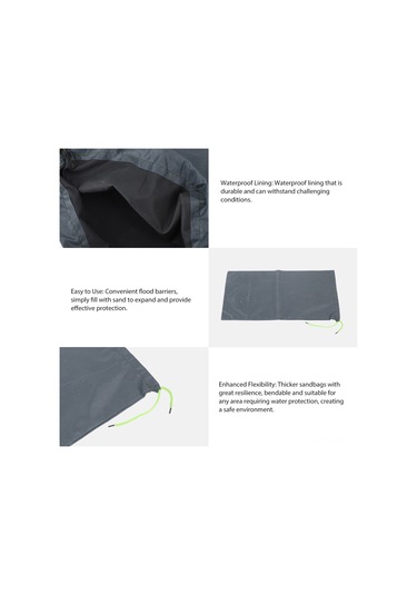 Qingmipy 10 Adet Kum Olmayan Sel Engeli Torbaları - 420d Poliester, Su Geçirmez, Çekmeceli - 25x50cm - Bodrum, Garaj Su Koruma Torbalı - Gri Diğer