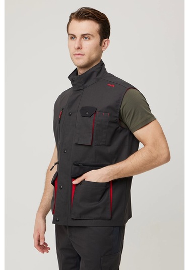 Galium İş Ve Outdoor Yelek Antrasit-siyah-kırmızı