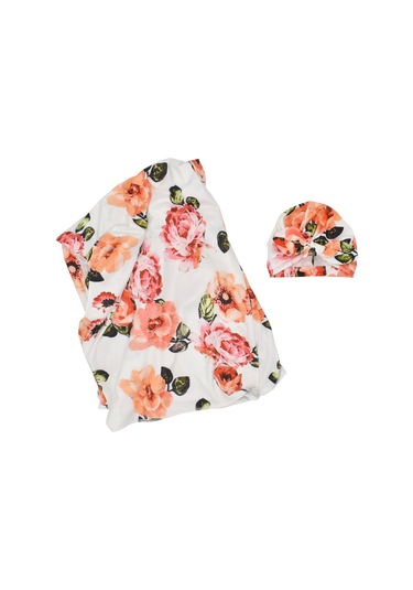 Moveevo Yeni Doğan Bebek Sarımalık Ve Şapkalı Seti - Polyester Elbise - Çiçek Desenli - 86x137 Cm 190702
