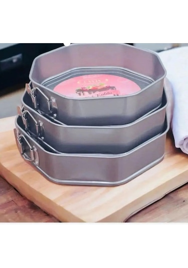 3'lü Sekizgen Kelepçeli Kek Kalıbı Çok Renkli