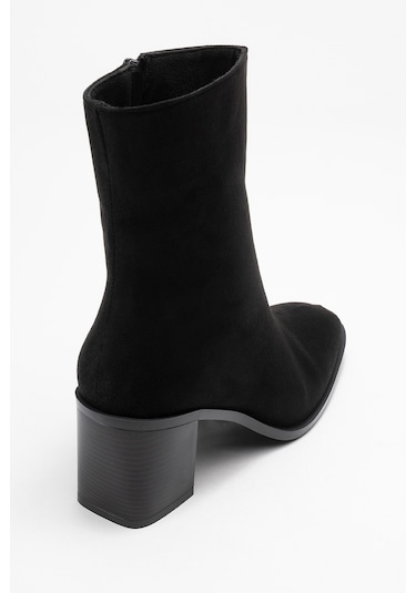Chara Siyah Süet Kadın Kalın Topuklu Bot Siyah Süet