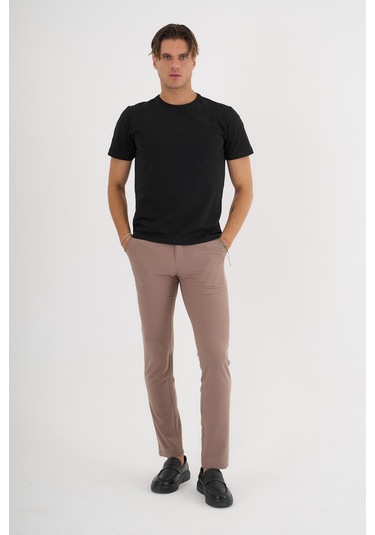 Erkek Siyah %100 Pamuklu Standart Kalıp Likralı Basic T-shirt Siyah