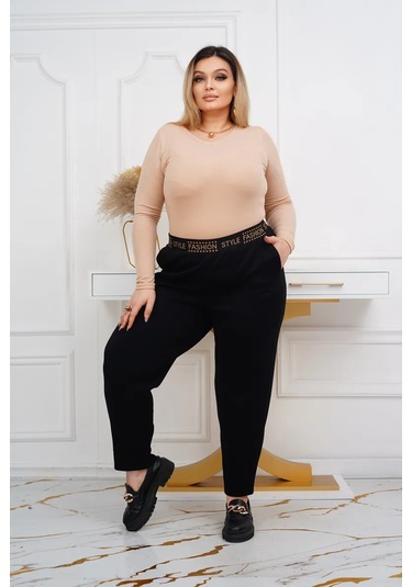 Nelly Büyük Beden Klasik Esnek Bel Pantolon 439025792 Siyah
