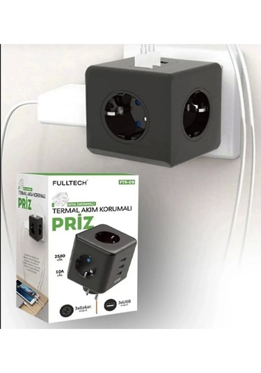 Bfs Termal Akım Korumalı Isıya Dayanıklı 3 Lü Du Tipi Priz 3x Usb 1x Type-c Standart
