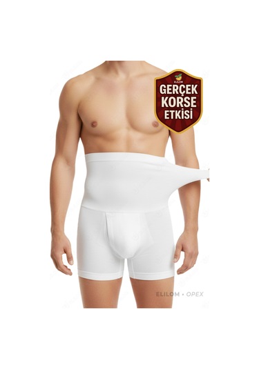 Elilom Korse Boxer Yüksek Bel Korseli Erkek İç Giyim Beyaz