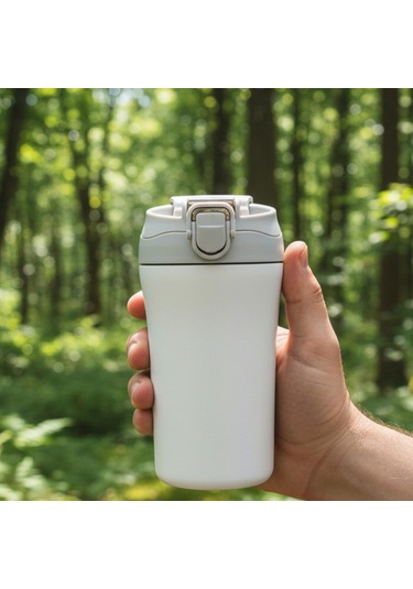 Paslanmaz Çelik Bardak Mug Termos 380 Ml Çift Katmanlı, Sızdırmaz Kapaklı-283 Krem