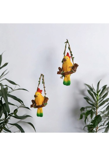 2 Adet Dekoratif Sallanan Duvar Ve Bahçe Süsü Papağan Kuş Sarı